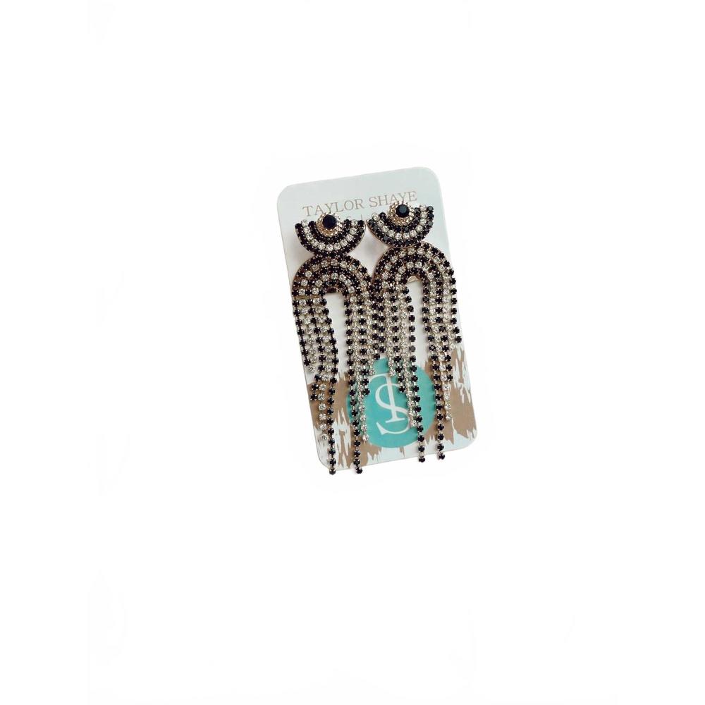NEW TAYLOR SHAYE women's stud chain drop earrings in black